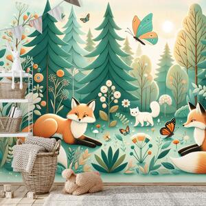 Carta da parati – Animali del bosco in colori pastello