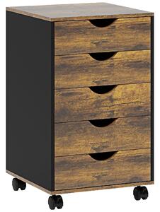 HOMCOM Cassettiera da Ufficio a 5 Cassetti con Ruote Girevoli con Freni, 40x40x67 cm, Marrone | Aosom Italy