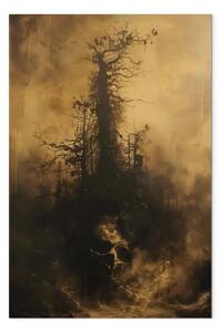 Quadro contemporaneo Albero oscuro - forme organiche e teschio nei toni del seppia