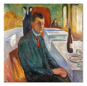 Quadro famoso Edvard Munch - Self-Portrait with a Bottle of Wine