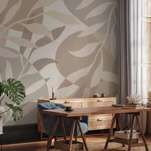 Carta da parati moderna Tinte naturali - Foglie beige in stile illustrativo