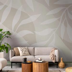 Carta da parati moderna Foglie minimaliste - Delicato motivo nelle tonalità di beige e bianco spezzato