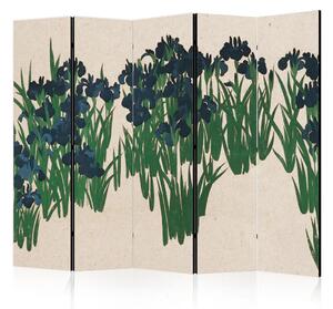Paravento Kōrin Ogata- Blue irises on a beige background