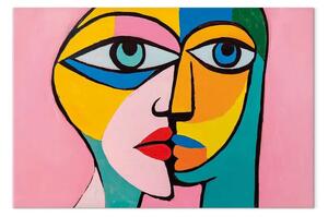 Quadro su tela Ispirazioni Picasso - Ritratto di coppia innamorata nel momento del bacio