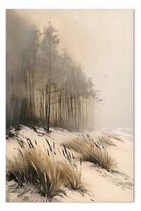 Quadro moderno Foresta di dune - erba alta sullo sfondo di pini scuri sulla riva