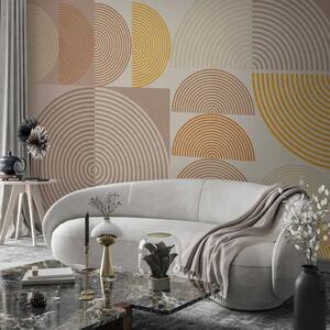 Carta da parati Cerchi Retrò - motivi geometrici in toni di marrone, beige e senape