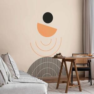 Carta da parati Equilibrio Astratto - semicerchi, onde e linee ritmiche su sfondo beige