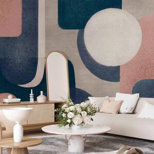 Carta da parati moderna Geometria Morbida - forme arrotondate e colori tenui in stile retro modern