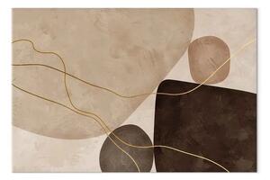 Quadro contemporaneo Earth’s Touch – Beige and Brown Figures with Gentle Gold Lines