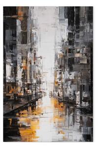 Quadro Golden Corridor – abstract cityscape in gray and yellow tones