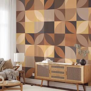 Carta da parati moderna Mosaico Marrone - composizione decorativa di forme e colori autunnali