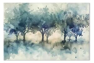 Quadro moderno Forest Accent – watercolor trees in cool tones with blurred background