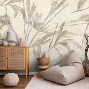 Carta da parati Foglie delicate: un motivo floreale ad acquerello nei toni del beige e del grigio