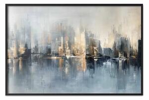 Poster: Metropolis Reflection – modern city skyline in a cool color palette