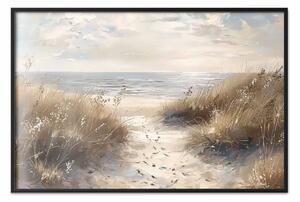 Poster: Summer Path – coastal landscape with sand, sea, and dry grasses