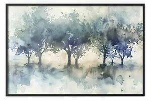 Poster: Misty Grove – impressionistic tree composition in shades of blue