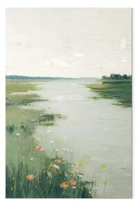 Quadro contemporaneo Rive fiorite - Un fiume tranquillo che scorre attraverso verdi prati