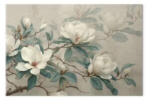 Quadro Magnolie bianche: rami fioriti su uno sfondo beige chiaro