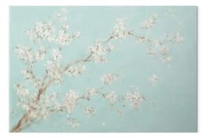 Quadro contemporaneo Petali bianchi: un ramo primaverile in fiore su sfondo blu