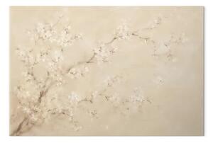 Quadro moderno Fiori di ciliegio: delicati rami su uno sfondo beige chiaro