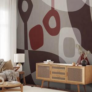 Carta da parati Figure color bordeaux: una composizione astratta di forme arrotondate e linee delicate