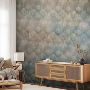 Carta da parati moderna Scaglie geometriche: un ornamento regolare nelle tonalità del blu e del marrone