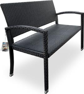 Panchina da giardino CASARIA® resistente alle intemperie, in polyrattan resistente ai raggi UV, portata massima 320 kg, per giardino, terrazza o balcone, 122x58x87 cm, a 2 posti, colore: nero