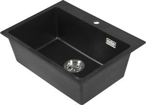 Lavello da incasso "Kingston" in granito, 450 mm x 600 mm x 215 mm, con accessori, nero effetto granito