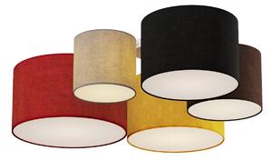 Plafoniera Lindby Laurenz, a 5 luci, rosso/giallo, tessuto