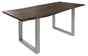 MASSIVMOEBEL24 | FREEFORM 3 Tavolo da pranzo in legno di acacia - laccato grigio /gambe in ferro - argento mat 180x90x76