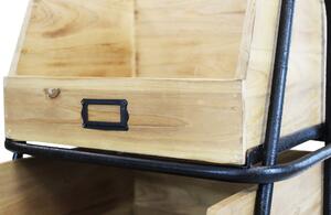 DROWY - 3 cassetti in legno con ruote industrial in legno e metallo