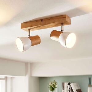 Plafoniera Lindby Thorin, 27 cm, 2 luci, bianco, legno, E14