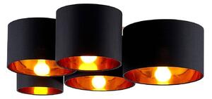 Plafoniera Lindby Laurenz, a 5 luci, nero/oro, tessuto