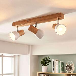 Plafoniera Lindby Thorin, 47 cm, 3 luci, bianco, legno, E14