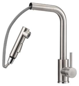 Miscelatore per lavabo Moonbite, a 7 fori, con doccetta estraibile, in acciaio inossidabile spazzolato, standard europeo