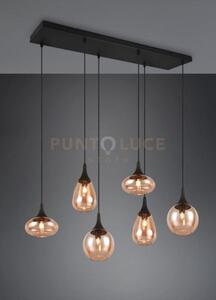 Lumina sospensione rettangolare metallo nero con 6 diffusori di vet