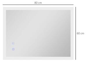 Kleankin Specchio Bagno LED Antiappannamento con 3 Colori e Luminosità Regolabile, in Metallo e Vetro, 80x60x3 cm