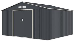 HATTORO S350, capanno per attrezzi in metallo, dimensioni 341x322x201 cm (larghezza x profondità x altezza). Capanno per attrezzi da giardino, tetto a falda, colore grigio antracite