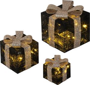 Bambelaa! 3pcs Led Decorazione Regali scatole luminose Timer Decorazione di Natale Decorazione di Natale Illuminato Decorazione di Natale Nero-Oro
