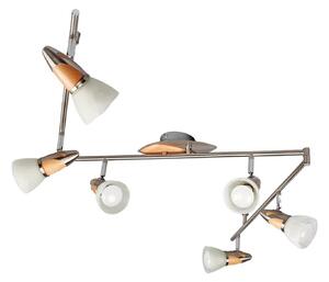 Plafoniera Lindby Marena, 6 luci, vetro, legno, lunghezza 180 cm
