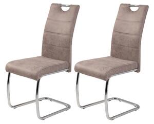 Tavoli Hela, set da 2 sedie da pranzo a sbalzo Flora - Rivestimento beige vintage - Struttura in metallo con tubi tondi cromati - Portata massima 120 kg - Schienale con maniglia