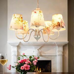 Lampadario bianco shabby chic floreale Ø57cm paralume in tessuto lampada a sospensione soggiorno tavolo da pranzo LOREN