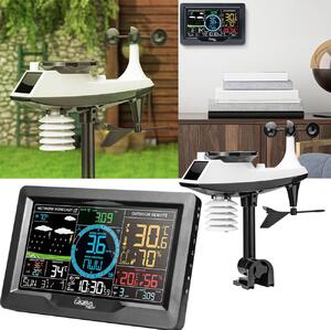 Stazione meteorologica Wi-Fi premium con display a colori XL, sensore esterno, dati tramite app, misurazione di temperatura, precipitazioni, velocità e direzione del vento, pressione atmosferica