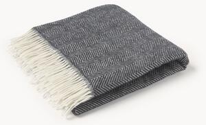Coperta in lana con motivo a spina di pesce e frange Tyrol