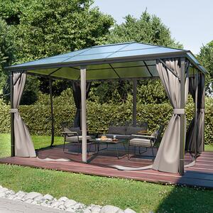 Gazebo GARMIO® 3x4m con tetto in policarbonato e zanzariera, parti laterali impermeabili in antracite, con struttura in metallo e telaio in alluminio, per uso esterno