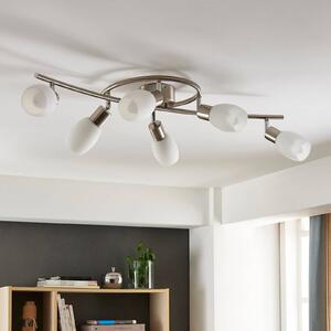 Lindby faretto Arda, 75 cm, 6 luci, nichel, vetro, E14