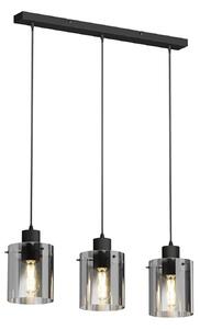 Lindby lampada a sospensione Kourtney, 3 luci, nero/grigio, vetro, E27