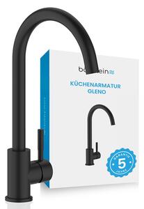 Miscelatore da cucina Bächlein 360° girevole colore nero opaco - miscelatore monocomando per lavello con bocca girevole a 360°, rubinetto da cucina extra solido