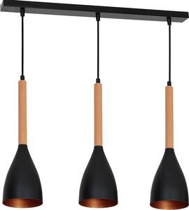 Lampada a sospensione retrò "Muza" nero oro legno metallo 3 luci sospensione soggiorno tavolo da pranzo