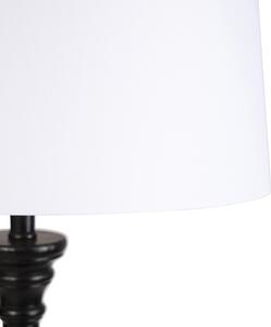 Lampada da terra nera paralume lino bianco 45cm - CLASSICO